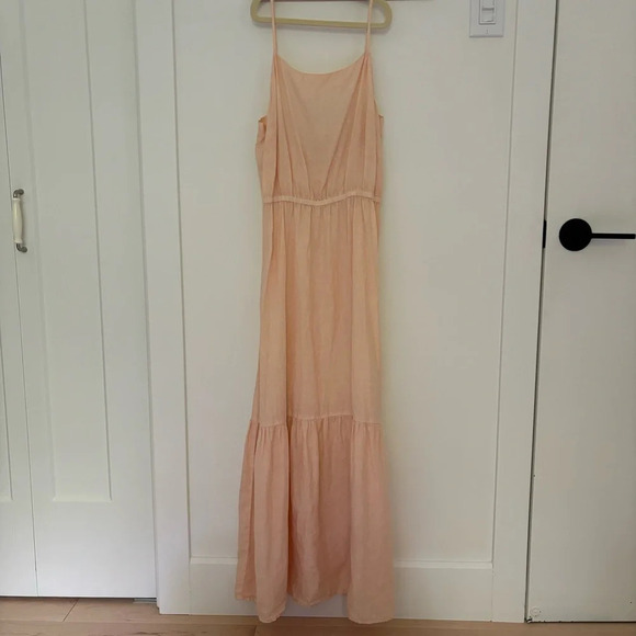 Anthropologie Cloth & Stone 100% linen maxi tiered dress light peach Size XS S M - Picture 3 of 6